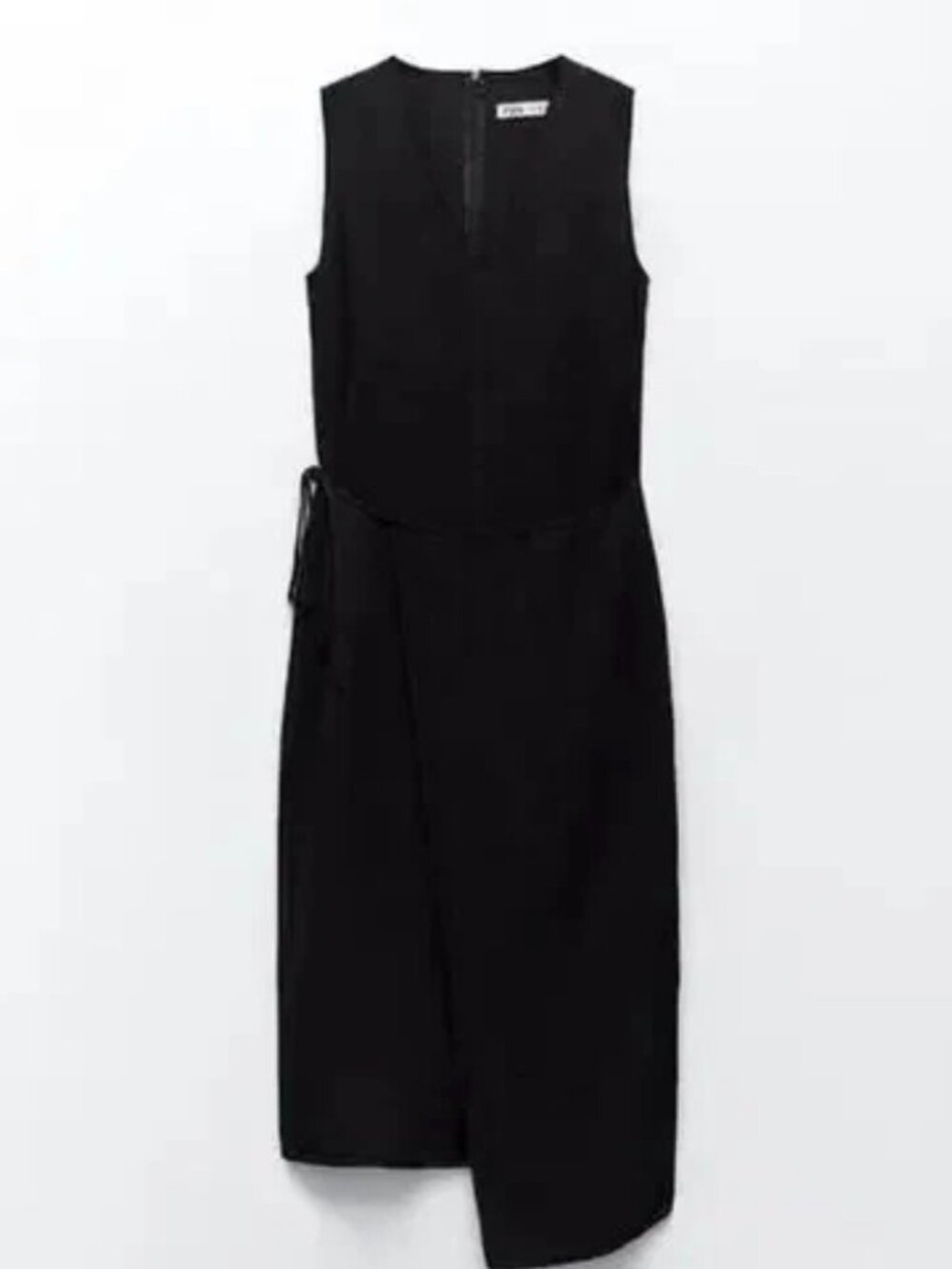 Viral Zara Black Linen Side Tie Dress L